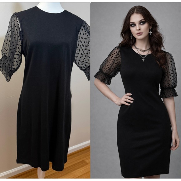 Modcloth Dresses & Skirts - ModCloth Shift Dress Women XL Black NEW Polka Dot Sheer Puff Sleeve Shimmer